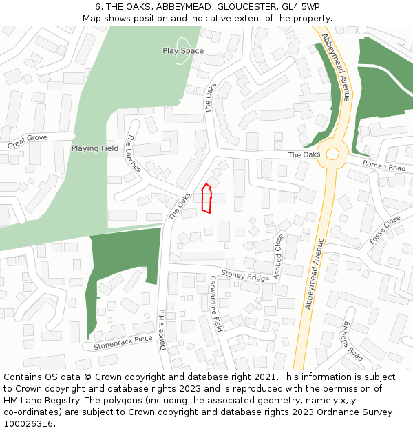 6, THE OAKS, ABBEYMEAD, GLOUCESTER, GL4 5WP: Location map and indicative extent of plot