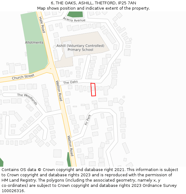 6, THE OAKS, ASHILL, THETFORD, IP25 7AN: Location map and indicative extent of plot