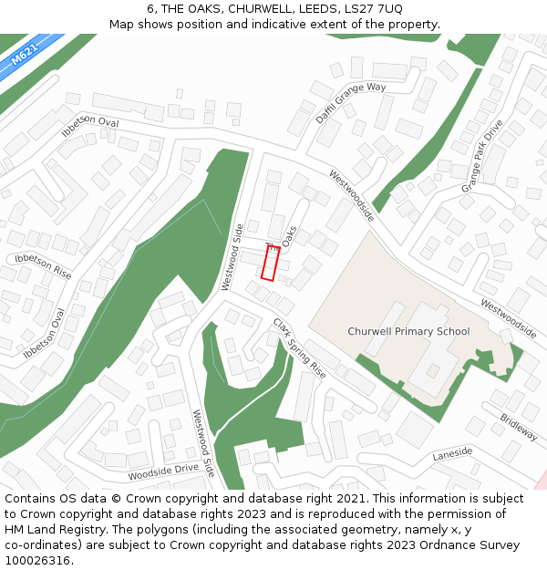 6, THE OAKS, CHURWELL, LEEDS, LS27 7UQ: Location map and indicative extent of plot