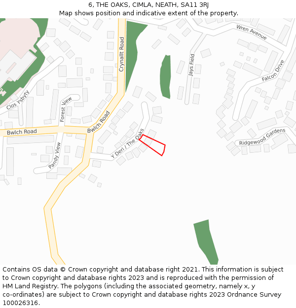 6, THE OAKS, CIMLA, NEATH, SA11 3RJ: Location map and indicative extent of plot