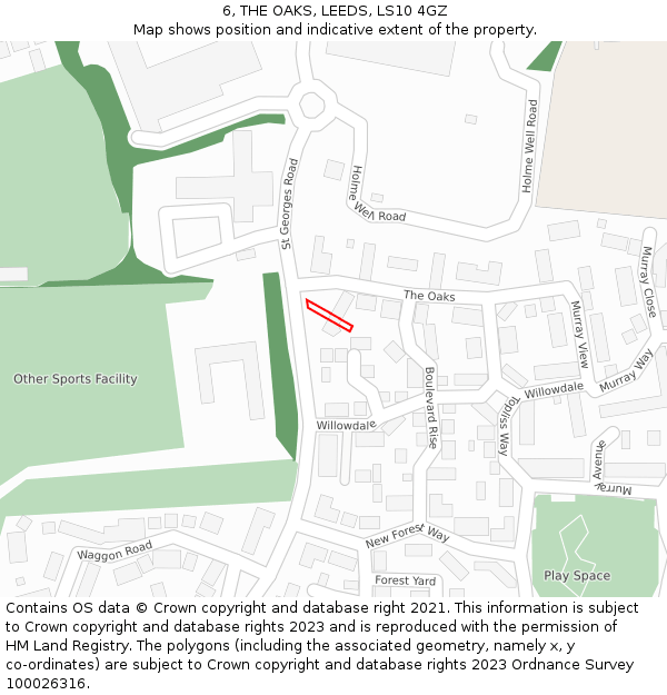 6, THE OAKS, LEEDS, LS10 4GZ: Location map and indicative extent of plot