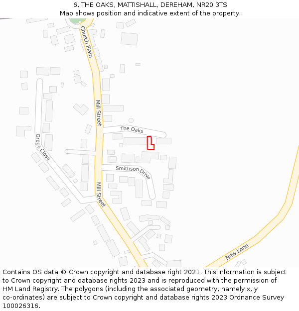 6, THE OAKS, MATTISHALL, DEREHAM, NR20 3TS: Location map and indicative extent of plot