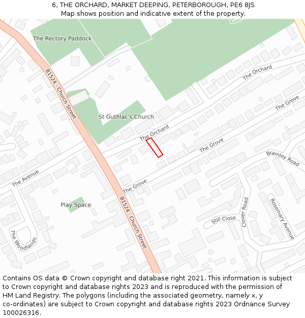 6, THE ORCHARD, MARKET DEEPING, PETERBOROUGH, PE6 8JS: Location map and indicative extent of plot