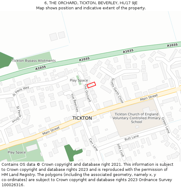 6, THE ORCHARD, TICKTON, BEVERLEY, HU17 9JE: Location map and indicative extent of plot