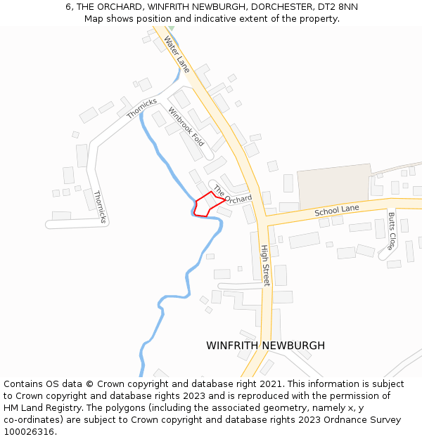 6, THE ORCHARD, WINFRITH NEWBURGH, DORCHESTER, DT2 8NN: Location map and indicative extent of plot