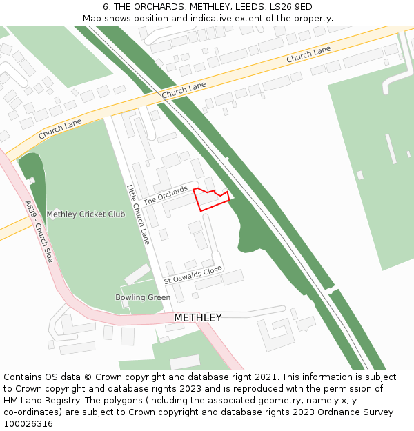 6, THE ORCHARDS, METHLEY, LEEDS, LS26 9ED: Location map and indicative extent of plot