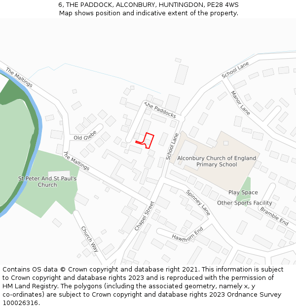 6, THE PADDOCK, ALCONBURY, HUNTINGDON, PE28 4WS: Location map and indicative extent of plot