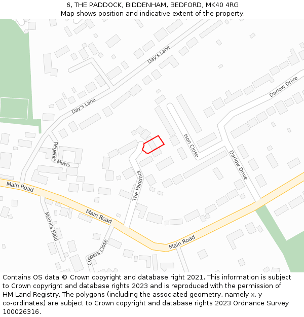 6, THE PADDOCK, BIDDENHAM, BEDFORD, MK40 4RG: Location map and indicative extent of plot