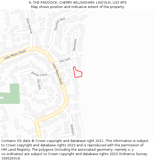 6, THE PADDOCK, CHERRY WILLINGHAM, LINCOLN, LN3 4PS: Location map and indicative extent of plot