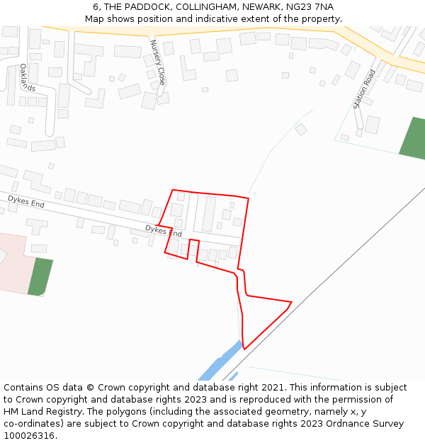 6, THE PADDOCK, COLLINGHAM, NEWARK, NG23 7NA: Location map and indicative extent of plot