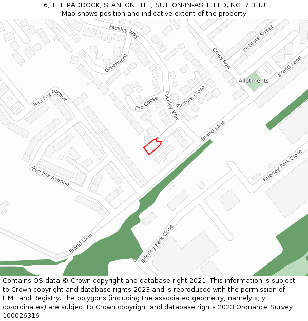 6, THE PADDOCK, STANTON HILL, SUTTON-IN-ASHFIELD, NG17 3HU: Location map and indicative extent of plot