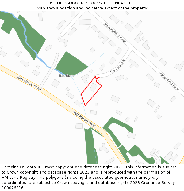 6, THE PADDOCK, STOCKSFIELD, NE43 7PH: Location map and indicative extent of plot