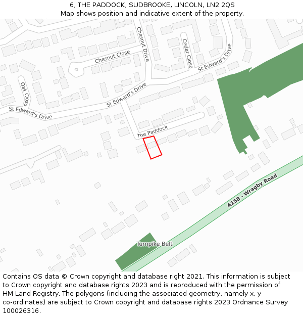 6, THE PADDOCK, SUDBROOKE, LINCOLN, LN2 2QS: Location map and indicative extent of plot