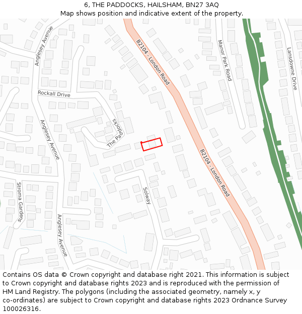 6, THE PADDOCKS, HAILSHAM, BN27 3AQ: Location map and indicative extent of plot