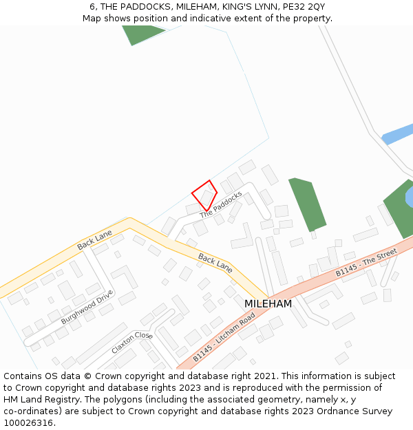 6, THE PADDOCKS, MILEHAM, KING'S LYNN, PE32 2QY: Location map and indicative extent of plot