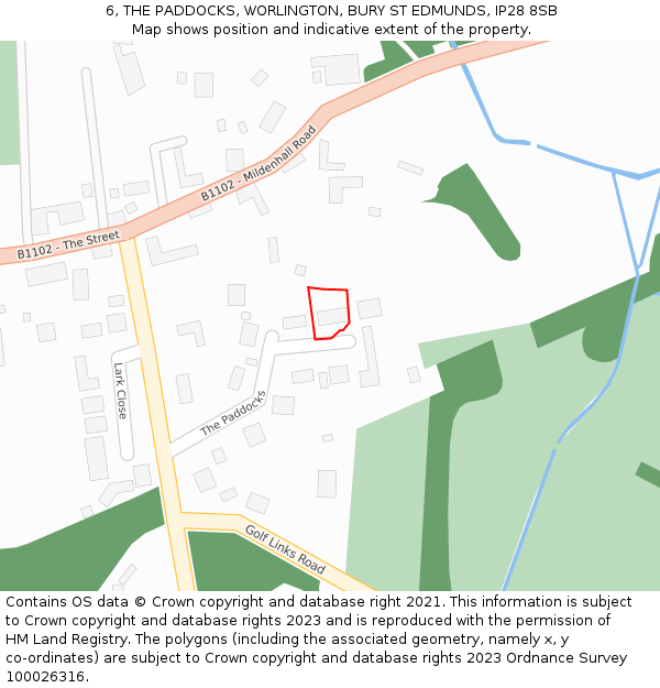 6, THE PADDOCKS, WORLINGTON, BURY ST EDMUNDS, IP28 8SB: Location map and indicative extent of plot