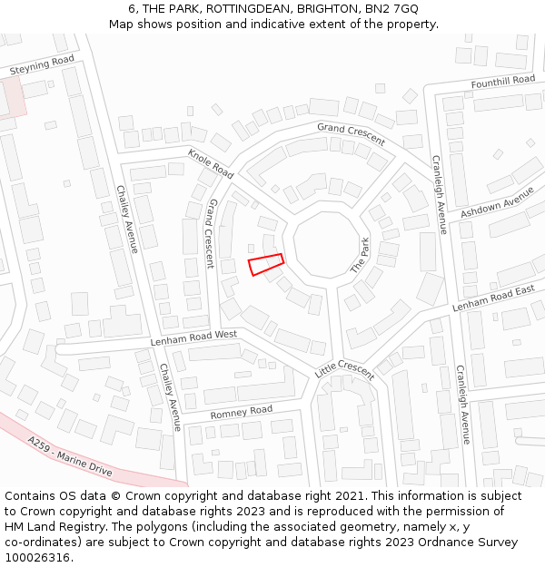 6, THE PARK, ROTTINGDEAN, BRIGHTON, BN2 7GQ: Location map and indicative extent of plot