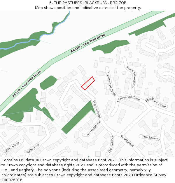 6, THE PASTURES, BLACKBURN, BB2 7QR: Location map and indicative extent of plot