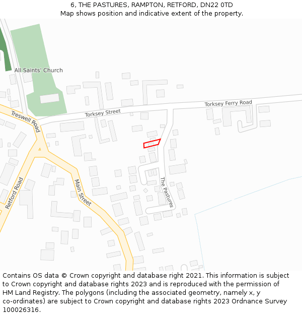 6, THE PASTURES, RAMPTON, RETFORD, DN22 0TD: Location map and indicative extent of plot