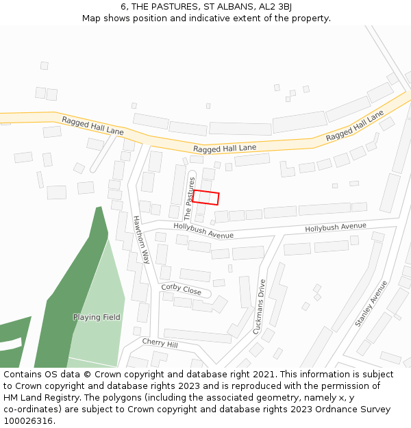 6, THE PASTURES, ST ALBANS, AL2 3BJ: Location map and indicative extent of plot