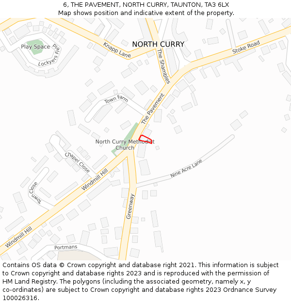 6, THE PAVEMENT, NORTH CURRY, TAUNTON, TA3 6LX: Location map and indicative extent of plot