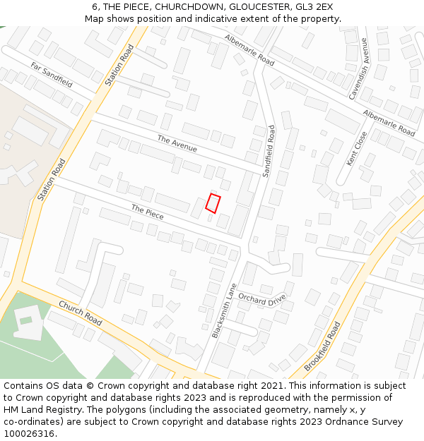 6, THE PIECE, CHURCHDOWN, GLOUCESTER, GL3 2EX: Location map and indicative extent of plot