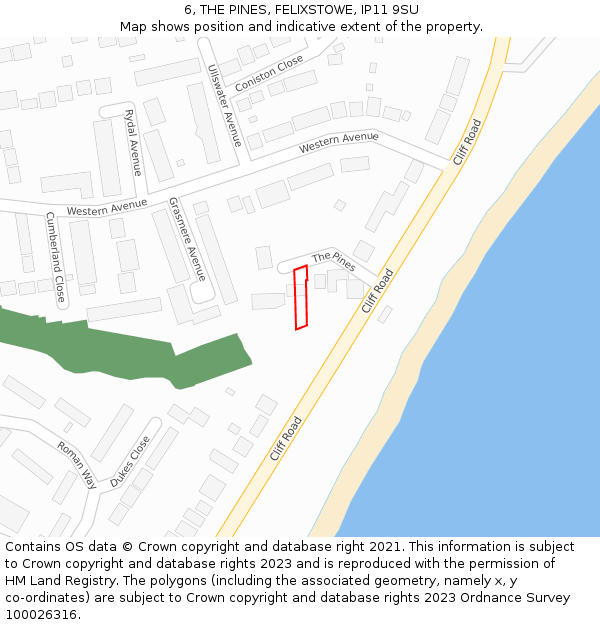 6, THE PINES, FELIXSTOWE, IP11 9SU: Location map and indicative extent of plot
