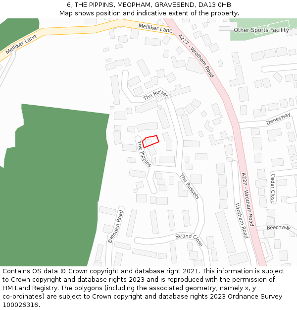 6, THE PIPPINS, MEOPHAM, GRAVESEND, DA13 0HB: Location map and indicative extent of plot