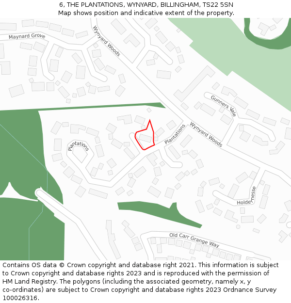 6, THE PLANTATIONS, WYNYARD, BILLINGHAM, TS22 5SN: Location map and indicative extent of plot