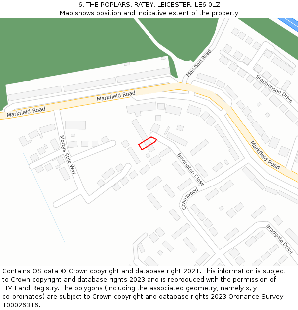 6, THE POPLARS, RATBY, LEICESTER, LE6 0LZ: Location map and indicative extent of plot