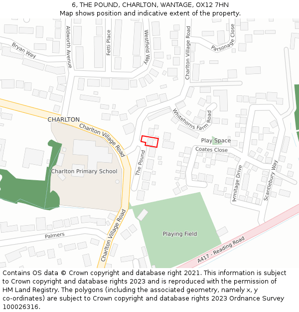 6, THE POUND, CHARLTON, WANTAGE, OX12 7HN: Location map and indicative extent of plot
