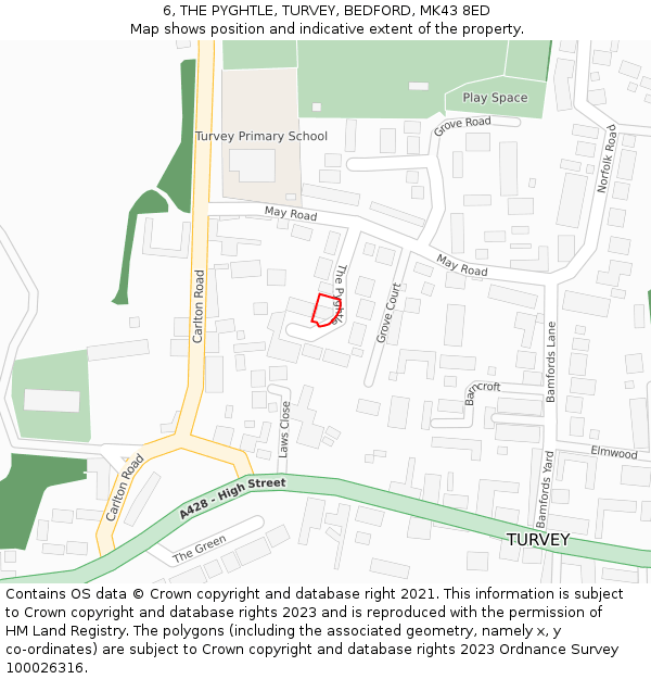 6, THE PYGHTLE, TURVEY, BEDFORD, MK43 8ED: Location map and indicative extent of plot