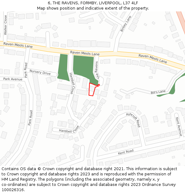 6, THE RAVENS, FORMBY, LIVERPOOL, L37 4LF: Location map and indicative extent of plot