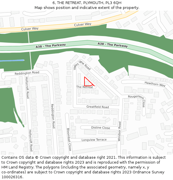 6, THE RETREAT, PLYMOUTH, PL3 6QH: Location map and indicative extent of plot