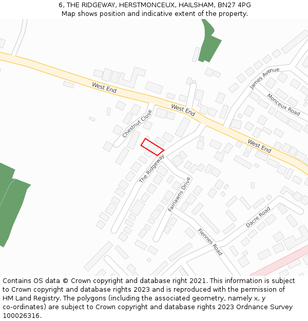 6, THE RIDGEWAY, HERSTMONCEUX, HAILSHAM, BN27 4PG: Location map and indicative extent of plot