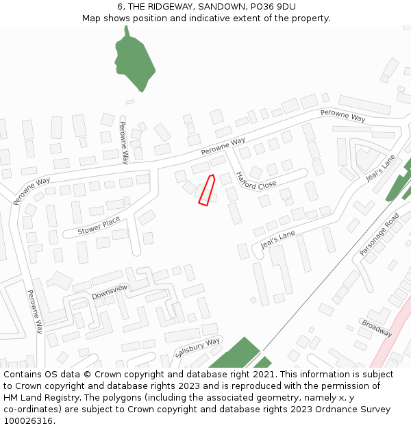 6, THE RIDGEWAY, SANDOWN, PO36 9DU: Location map and indicative extent of plot