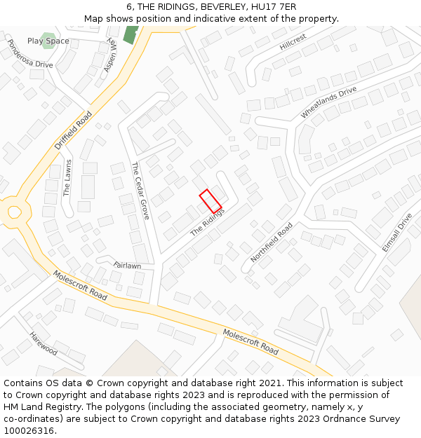 6, THE RIDINGS, BEVERLEY, HU17 7ER: Location map and indicative extent of plot