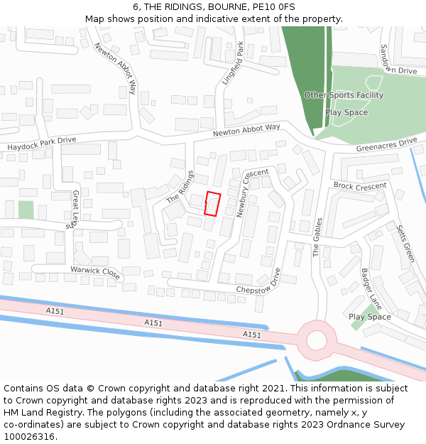 6, THE RIDINGS, BOURNE, PE10 0FS: Location map and indicative extent of plot