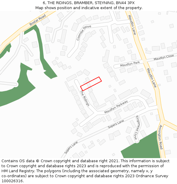 6, THE RIDINGS, BRAMBER, STEYNING, BN44 3PX: Location map and indicative extent of plot