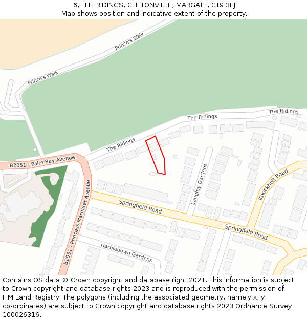6, THE RIDINGS, CLIFTONVILLE, MARGATE, CT9 3EJ: Location map and indicative extent of plot