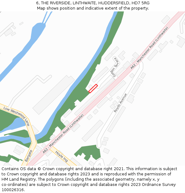 6, THE RIVERSIDE, LINTHWAITE, HUDDERSFIELD, HD7 5RG: Location map and indicative extent of plot