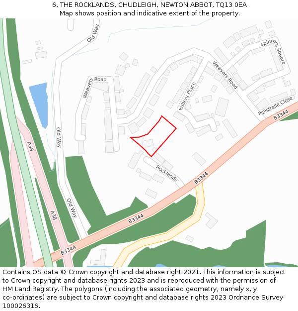 6, THE ROCKLANDS, CHUDLEIGH, NEWTON ABBOT, TQ13 0EA: Location map and indicative extent of plot