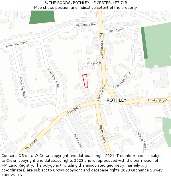 6, THE ROODS, ROTHLEY, LEICESTER, LE7 7LR: Location map and indicative extent of plot