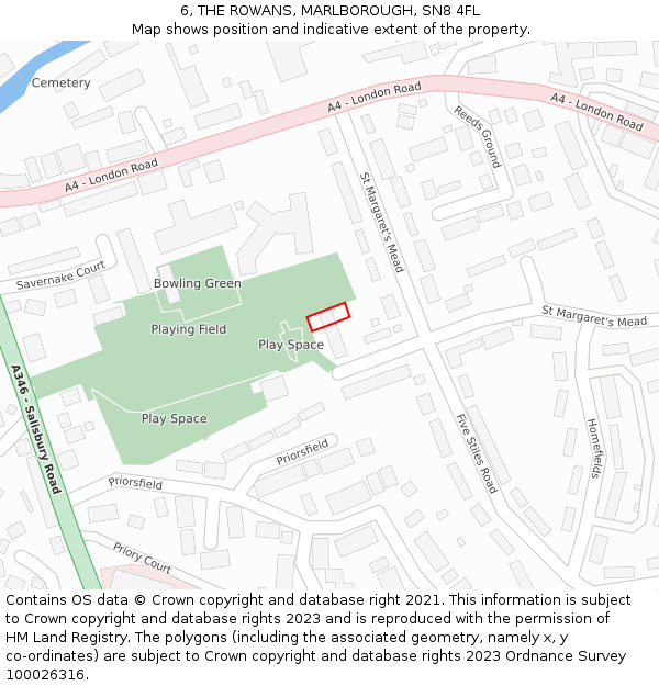 6, THE ROWANS, MARLBOROUGH, SN8 4FL: Location map and indicative extent of plot