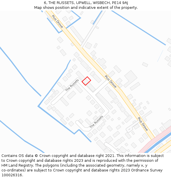 6, THE RUSSETS, UPWELL, WISBECH, PE14 9AJ: Location map and indicative extent of plot
