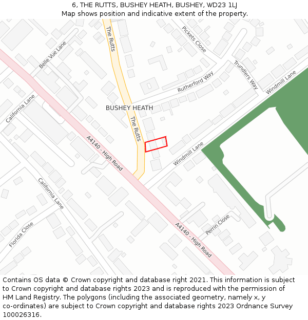 6, THE RUTTS, BUSHEY HEATH, BUSHEY, WD23 1LJ: Location map and indicative extent of plot