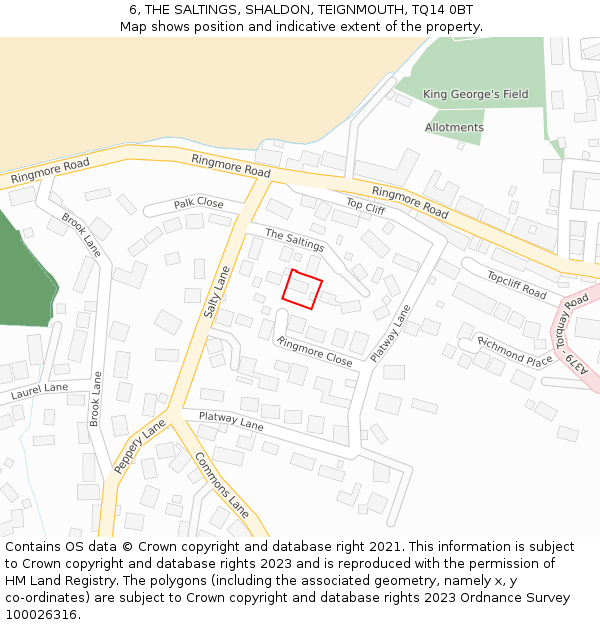 6, THE SALTINGS, SHALDON, TEIGNMOUTH, TQ14 0BT: Location map and indicative extent of plot