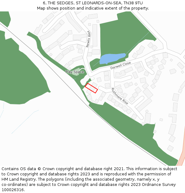 6, THE SEDGES, ST LEONARDS-ON-SEA, TN38 9TU: Location map and indicative extent of plot