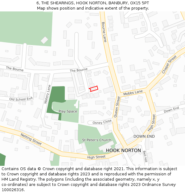 6, THE SHEARINGS, HOOK NORTON, BANBURY, OX15 5PT: Location map and indicative extent of plot