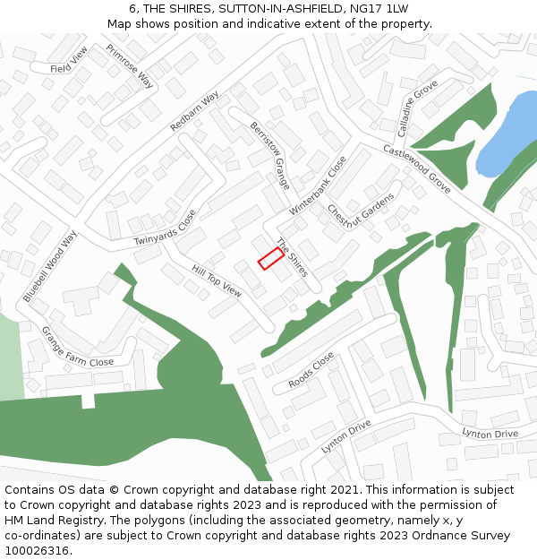 6, THE SHIRES, SUTTON-IN-ASHFIELD, NG17 1LW: Location map and indicative extent of plot